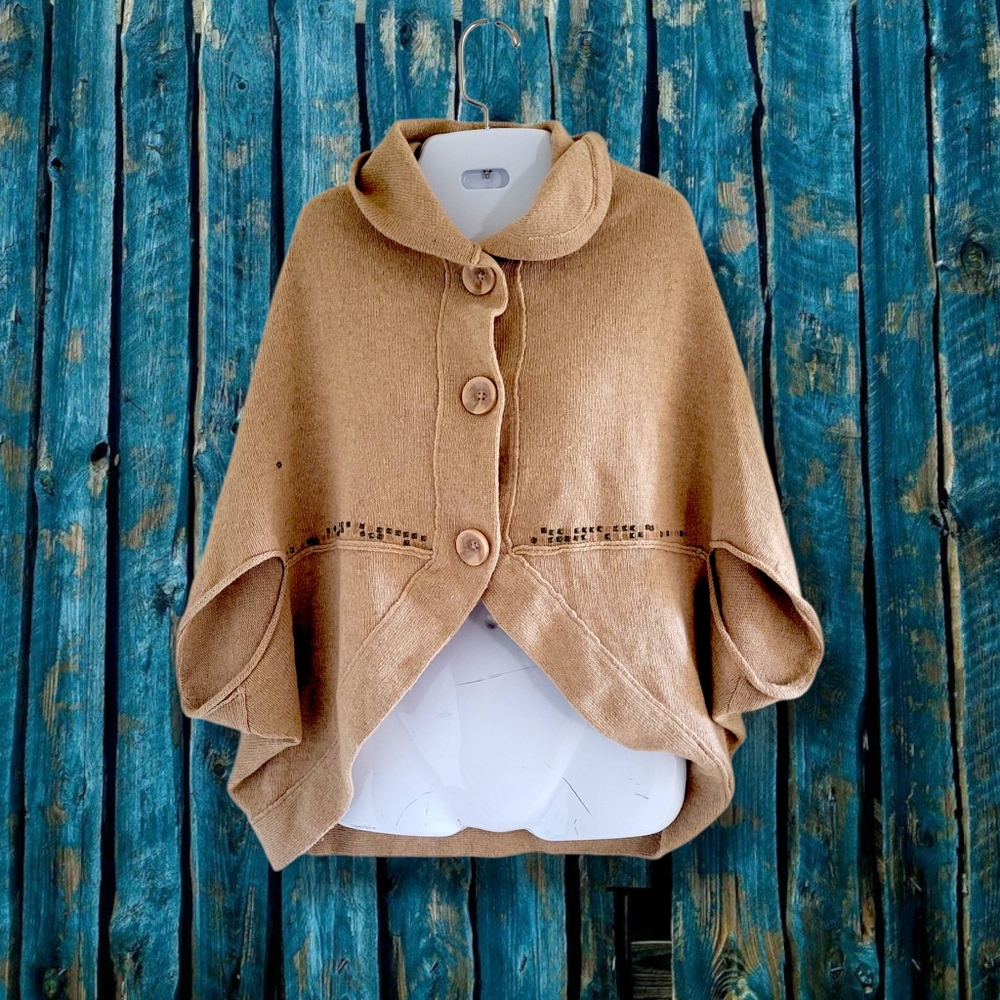Karlie | Cute Tan Studded Oversized Wool Blend Batwing Cardigan (SIZE S)